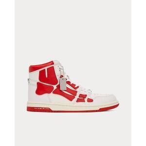 NEW AMIRI men's skel high top sneakers in white red